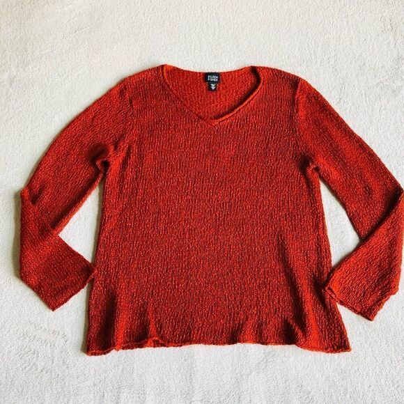 Eileen Fisher Terracotta Knit V-neck Sweater - Picture 1 of 13